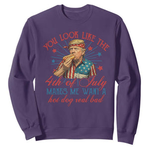 Funny Trump You Look Like The 4th Of July Makes Me Want A Hot Dog Real Bad Sweatshirt Trump Patriotic TS11 Purple Print Your Wear