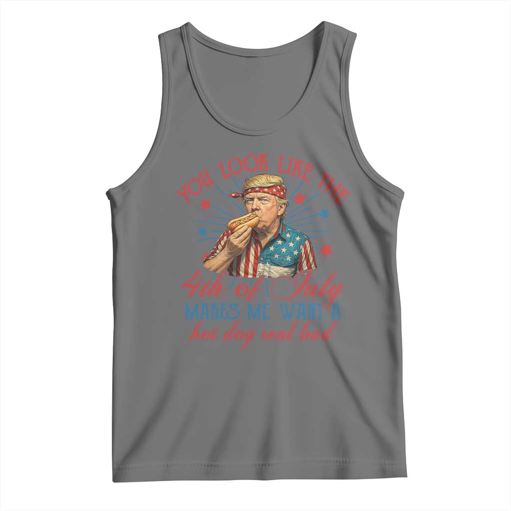 Funny Trump You Look Like The 4th Of July Makes Me Want A Hot Dog Real Bad Tank Top Trump Patriotic TS11 Black Heather Print Your Wear