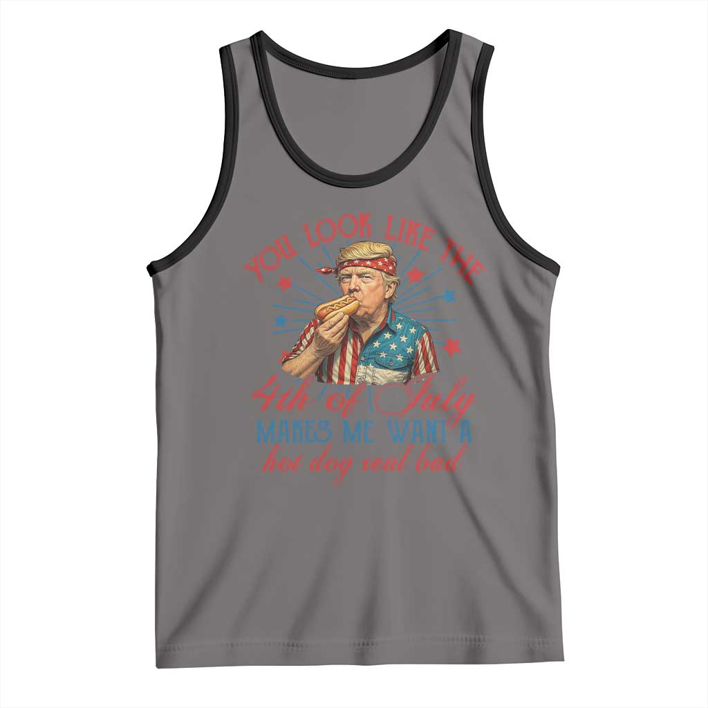 Funny Trump You Look Like The 4th Of July Makes Me Want A Hot Dog Real Bad Tank Top Trump Patriotic TS11 Deep Heather Black Print Your Wear