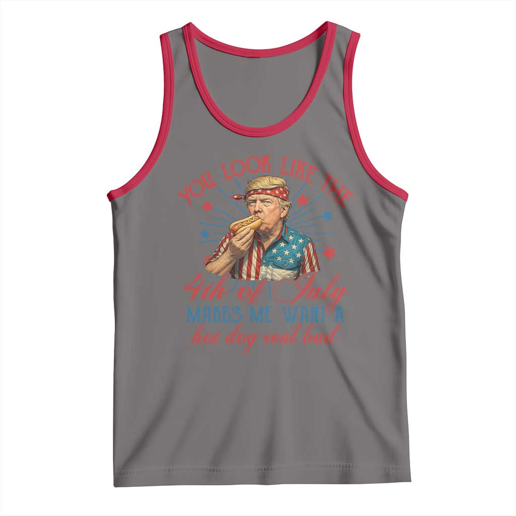 Funny Trump You Look Like The 4th Of July Makes Me Want A Hot Dog Real Bad Tank Top Trump Patriotic TS11 Deep Heather Red Print Your Wear