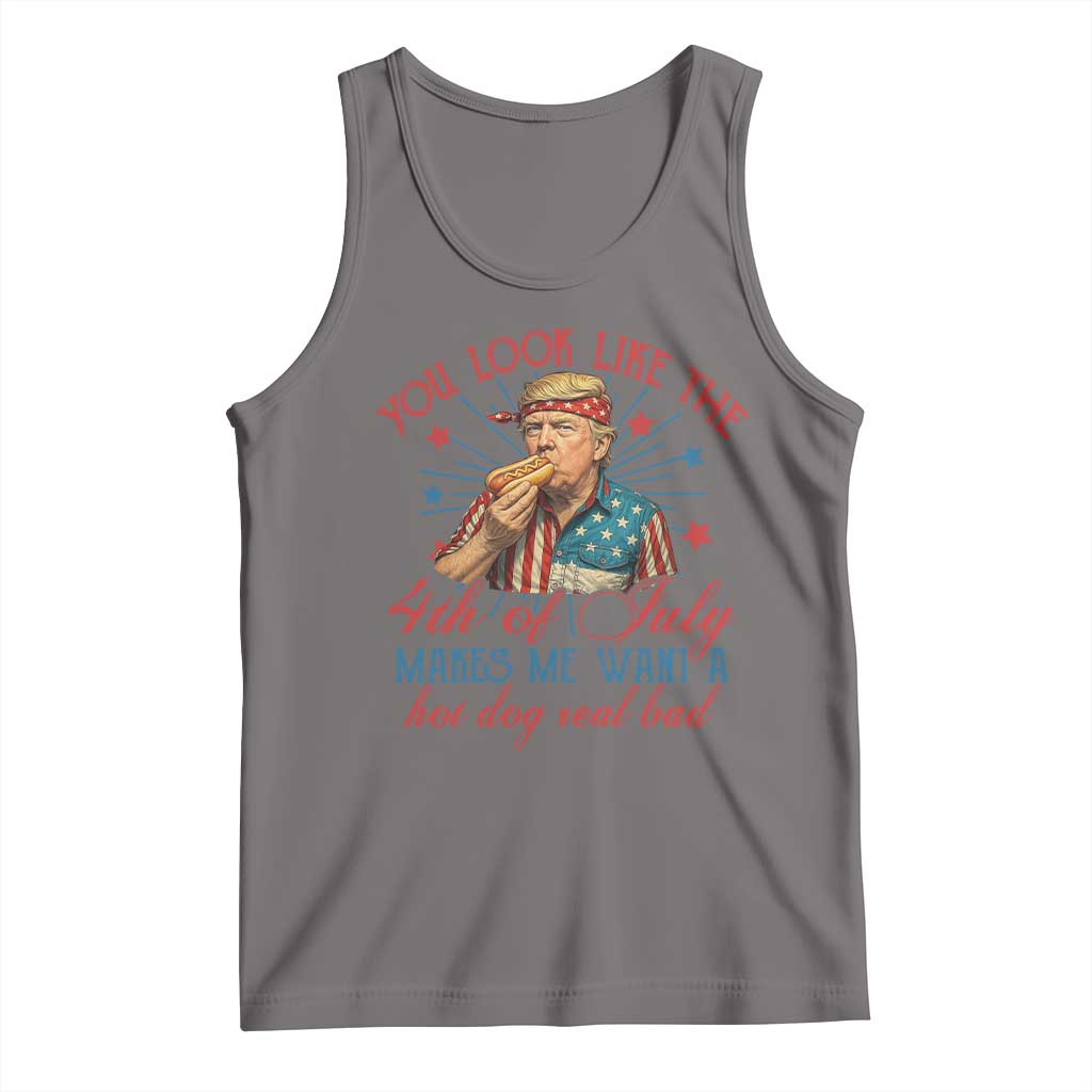 Funny Trump You Look Like The 4th Of July Makes Me Want A Hot Dog Real Bad Tank Top Trump Patriotic TS11 Deep Heather Print Your Wear