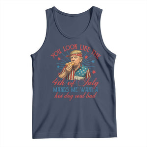 Funny Trump You Look Like The 4th Of July Makes Me Want A Hot Dog Real Bad Tank Top Trump Patriotic TS11 Navy Print Your Wear