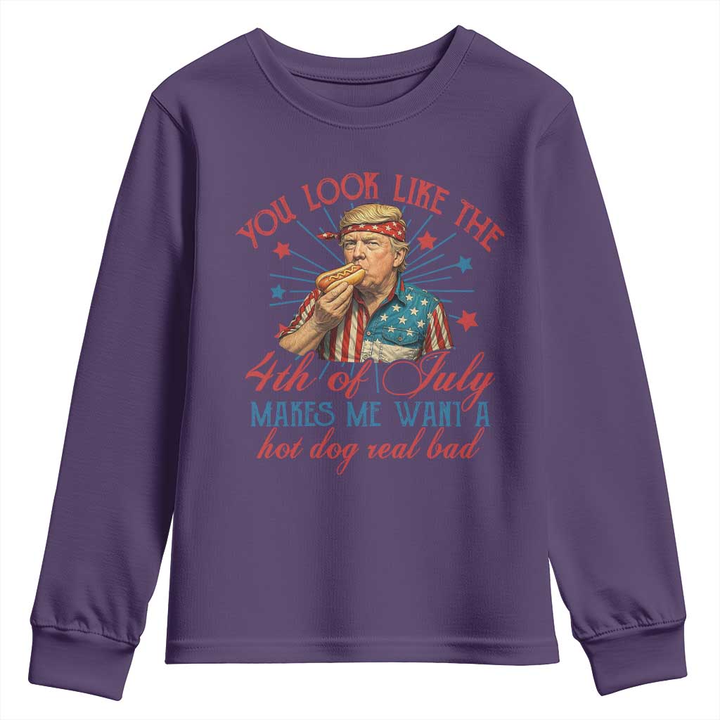 Funny Trump You Look Like The 4th Of July Makes Me Want A Hot Dog Real Bad Youth Sweatshirt Trump Patriotic TS11 Purple Print Your Wear