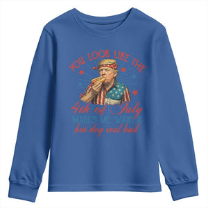 Funny Trump You Look Like The 4th Of July Makes Me Want A Hot Dog Real Bad Youth Sweatshirt Trump Patriotic TS11 Royal Blue Print Your Wear