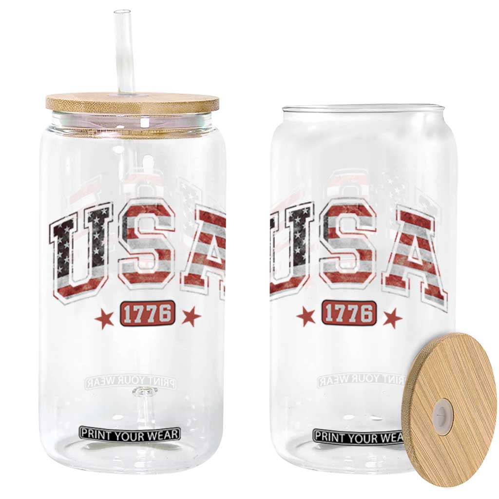 Funny USA 1776 Patriotic 4th of July American Flag Glass Can TS11 Black Print Your Wear
