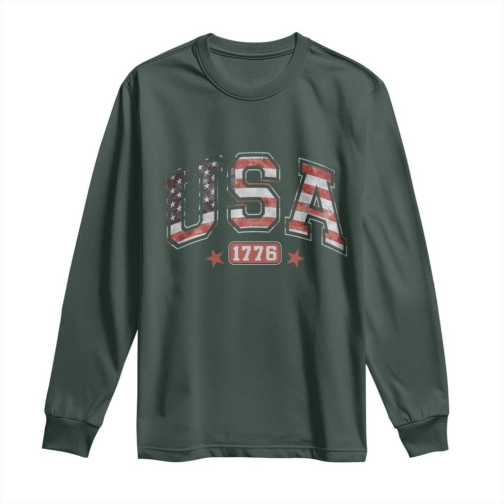 Funny USA 1776 Patriotic 4th of July American Flag Long Sleeve Shirt TS11 Dark Forest Green Print Your Wear