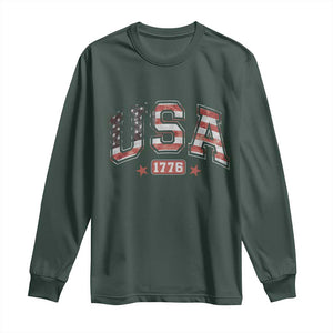 Funny USA 1776 Patriotic 4th of July American Flag Long Sleeve Shirt TS11 Dark Forest Green Print Your Wear