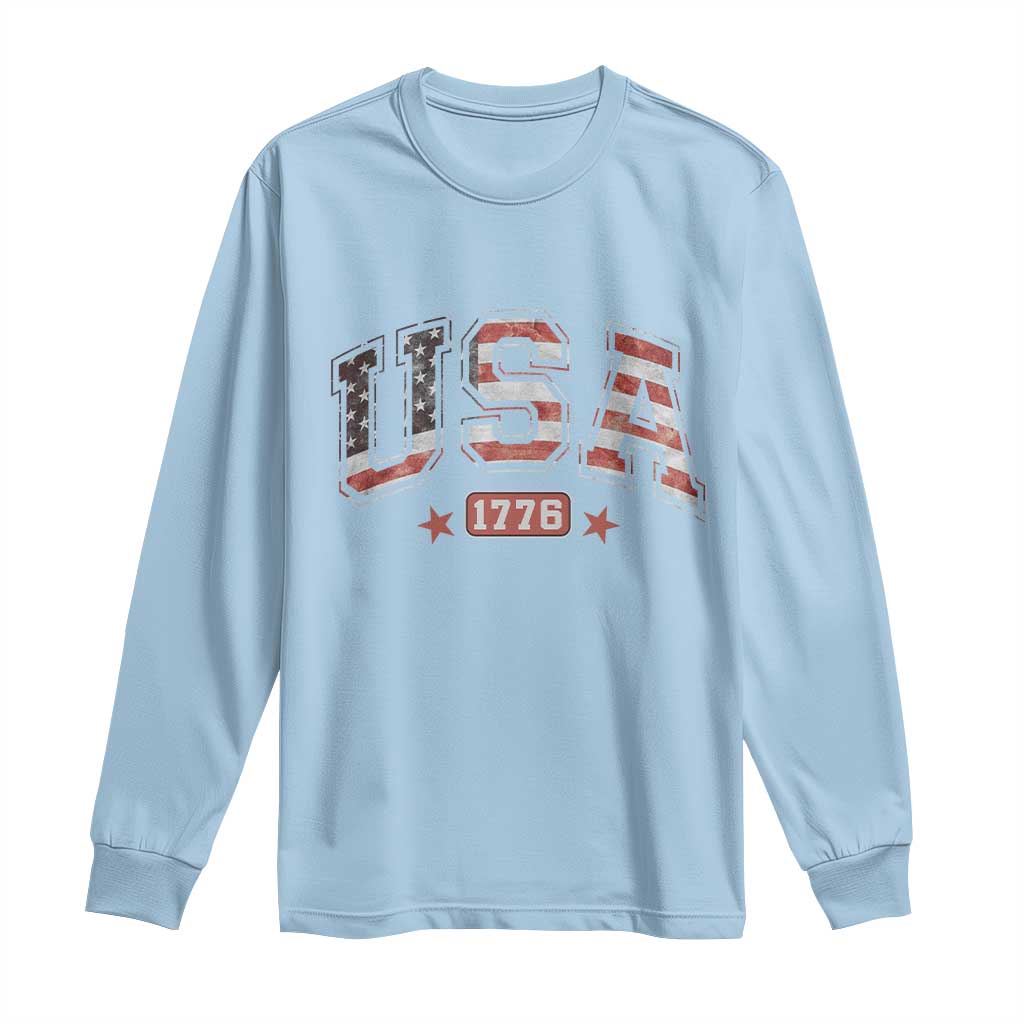 Funny USA 1776 Patriotic 4th of July American Flag Long Sleeve Shirt TS11 Light Blue Print Your Wear