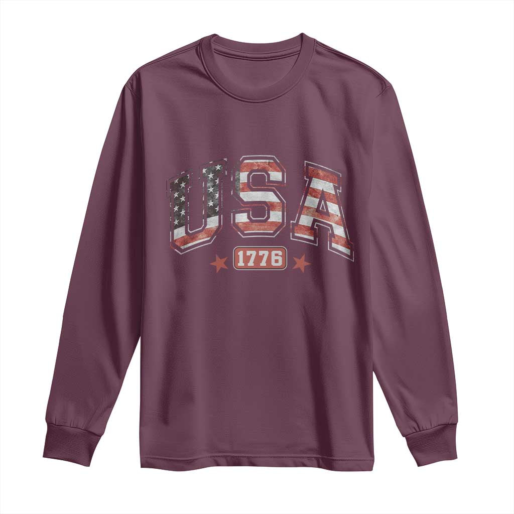 Funny USA 1776 Patriotic 4th of July American Flag Long Sleeve Shirt TS11 Maroon Print Your Wear