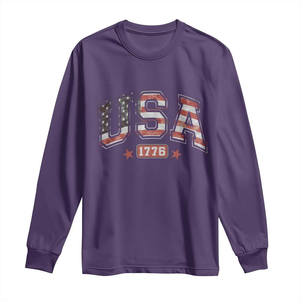Funny USA 1776 Patriotic 4th of July American Flag Long Sleeve Shirt TS11 Purple Print Your Wear
