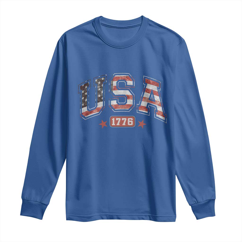 Funny USA 1776 Patriotic 4th of July American Flag Long Sleeve Shirt TS11 Royal Blue Print Your Wear