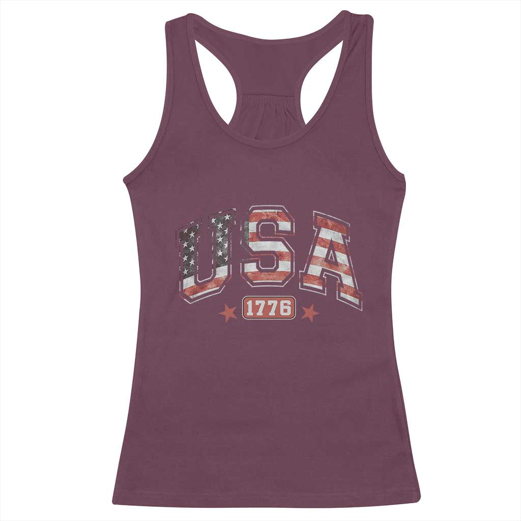Funny USA 1776 Patriotic 4th of July American Flag Racerback Tank Top TS11 Maroon Print Your Wear