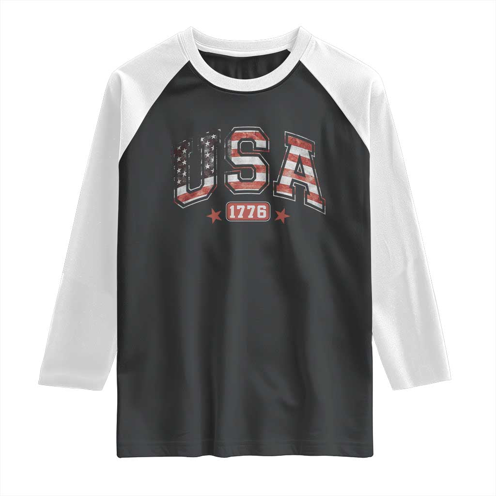 Funny USA 1776 Patriotic 4th of July American Flag Raglan Shirt TS11 Black White Print Your Wear