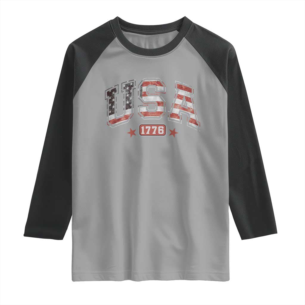 Funny USA 1776 Patriotic 4th of July American Flag Raglan Shirt TS11 Sport Gray Black Print Your Wear