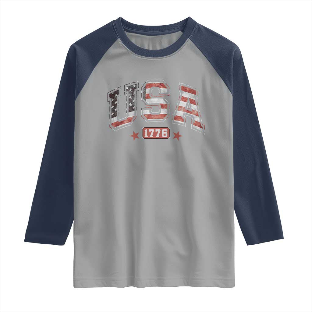 Funny USA 1776 Patriotic 4th of July American Flag Raglan Shirt TS11 Sport Gray Navy Print Your Wear