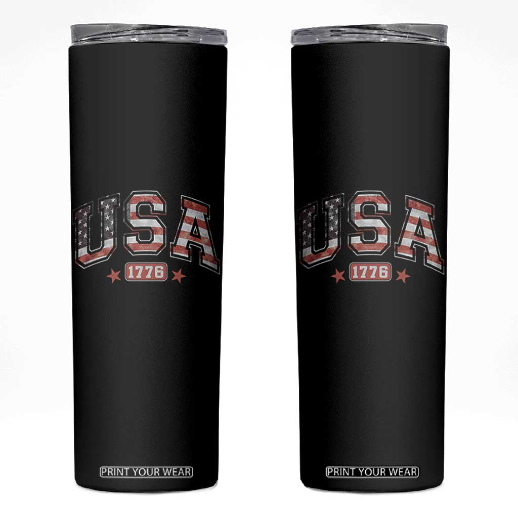 Funny USA 1776 Patriotic 4th of July American Flag Skinny Tumbler TS11 Black Print Your Wear