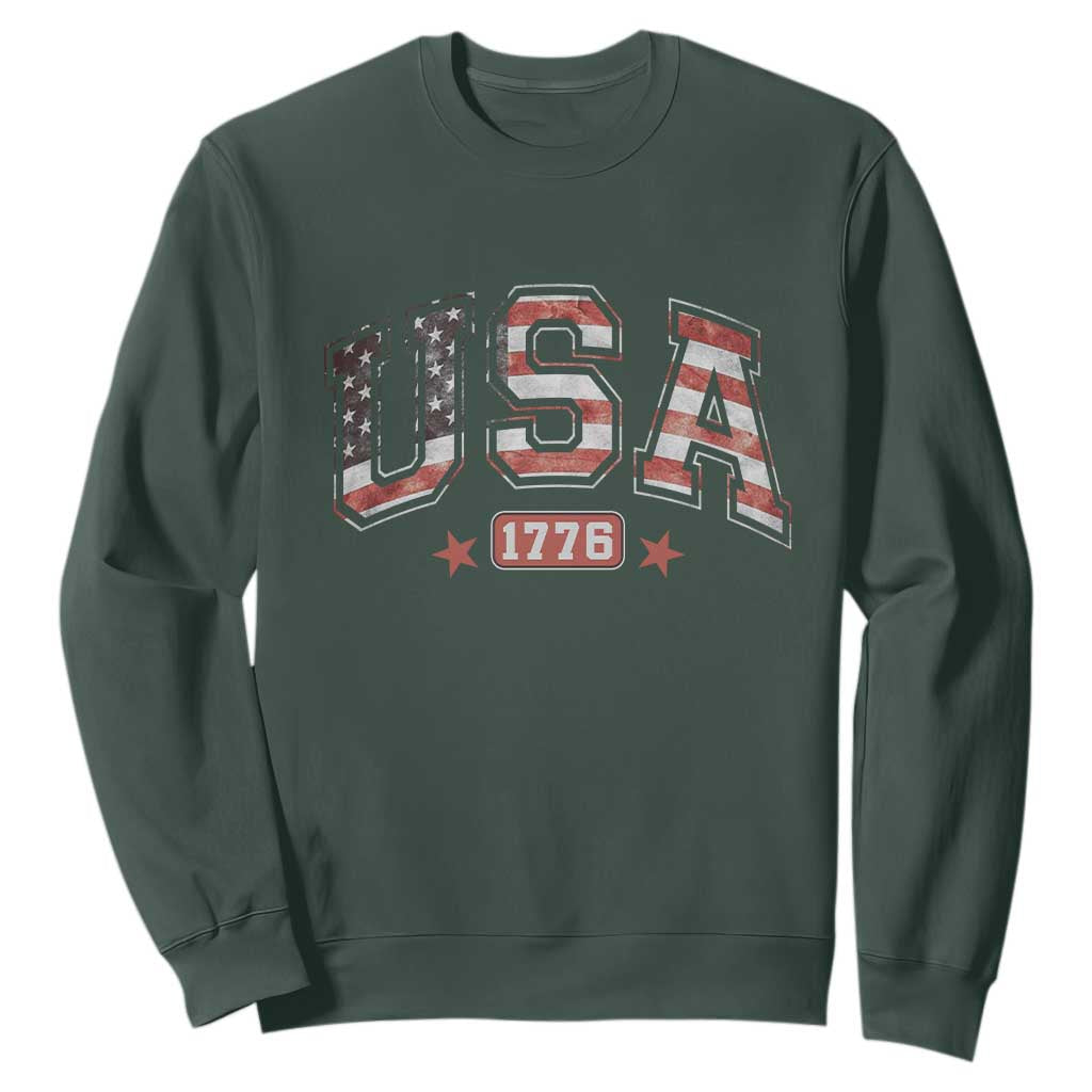 Funny USA 1776 Patriotic 4th of July American Flag Sweatshirt TS11 Dark Forest Green Print Your Wear