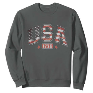 Funny USA 1776 Patriotic 4th of July American Flag Sweatshirt TS11 Dark Heather Print Your Wear