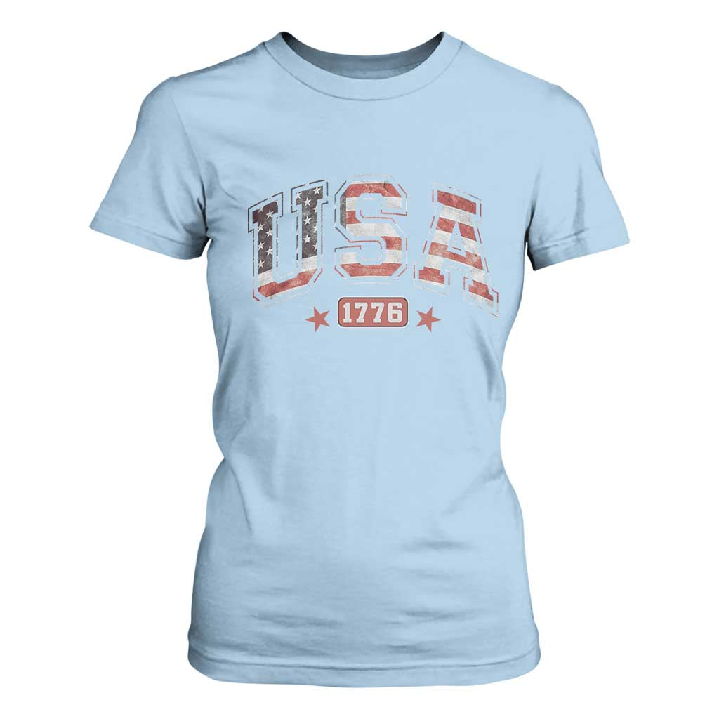 Funny USA 1776 Patriotic 4th of July American Flag T Shirt For Women TS11 Light Blue Print Your Wear