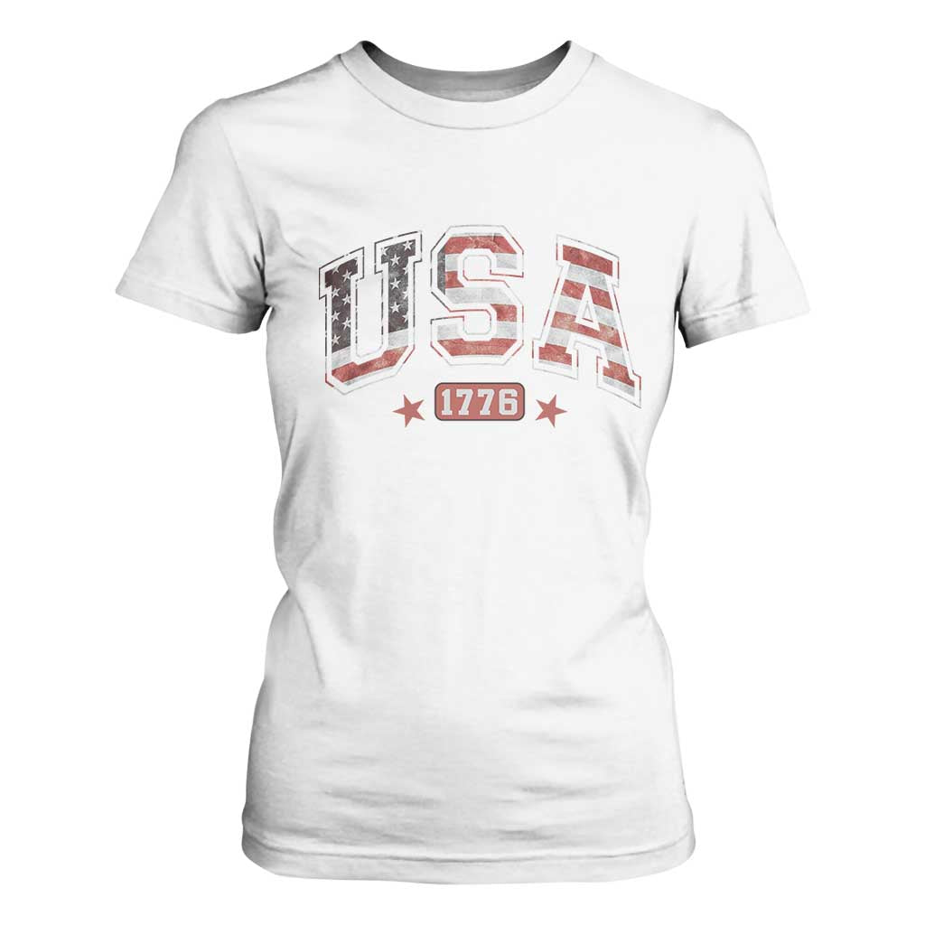 Funny USA 1776 Patriotic 4th of July American Flag T Shirt For Women TS11 White Print Your Wear