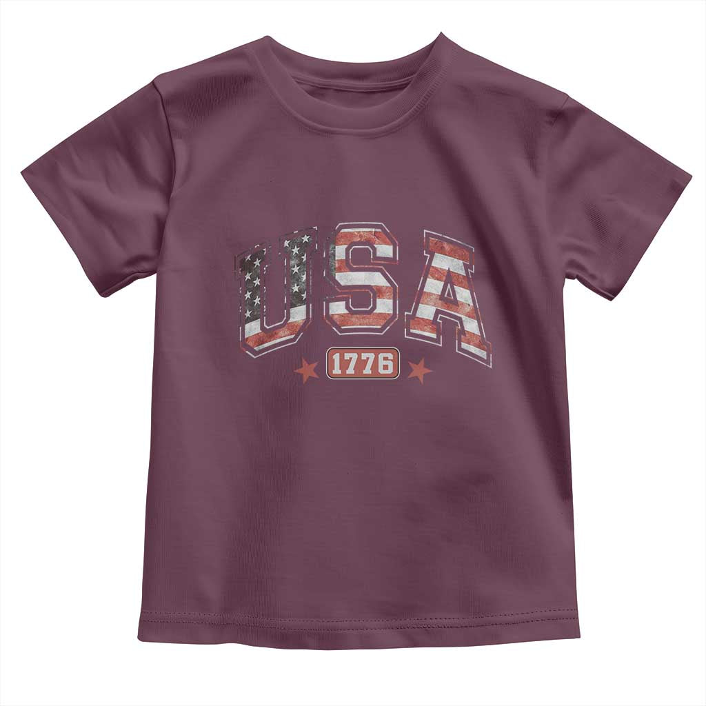 Funny USA 1776 Patriotic 4th of July American Flag Toddler T Shirt TS11 Maroon Print Your Wear