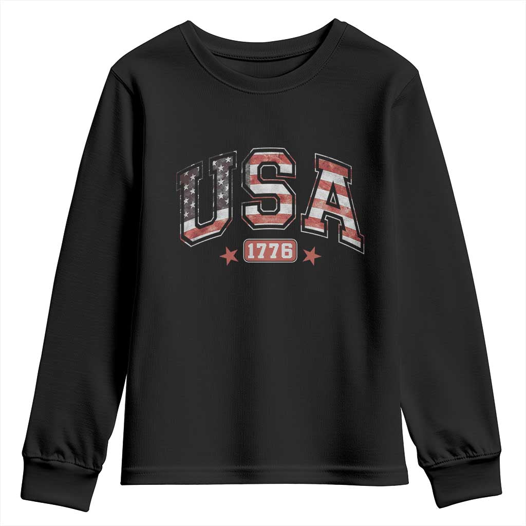 Funny USA 1776 Patriotic 4th of July American Flag Youth Sweatshirt TS11 Black Print Your Wear