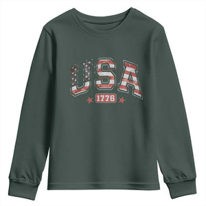 Funny USA 1776 Patriotic 4th of July American Flag Youth Sweatshirt TS11 Dark Forest Green Print Your Wear