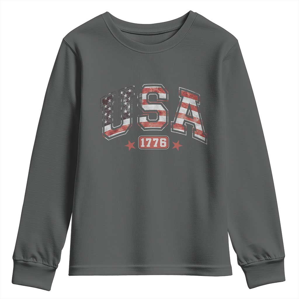 Funny USA 1776 Patriotic 4th of July American Flag Youth Sweatshirt TS11 Dark Heather Print Your Wear