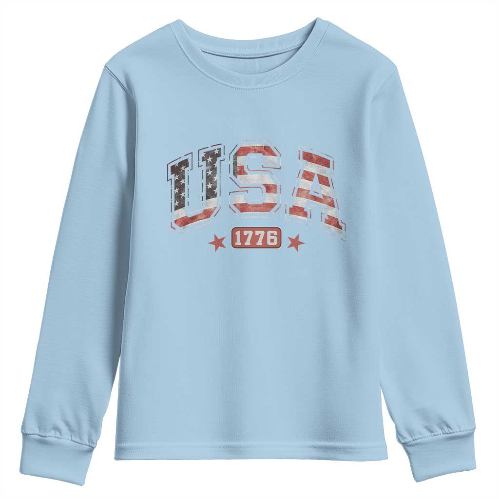 Funny USA 1776 Patriotic 4th of July American Flag Youth Sweatshirt TS11 Light Blue Print Your Wear