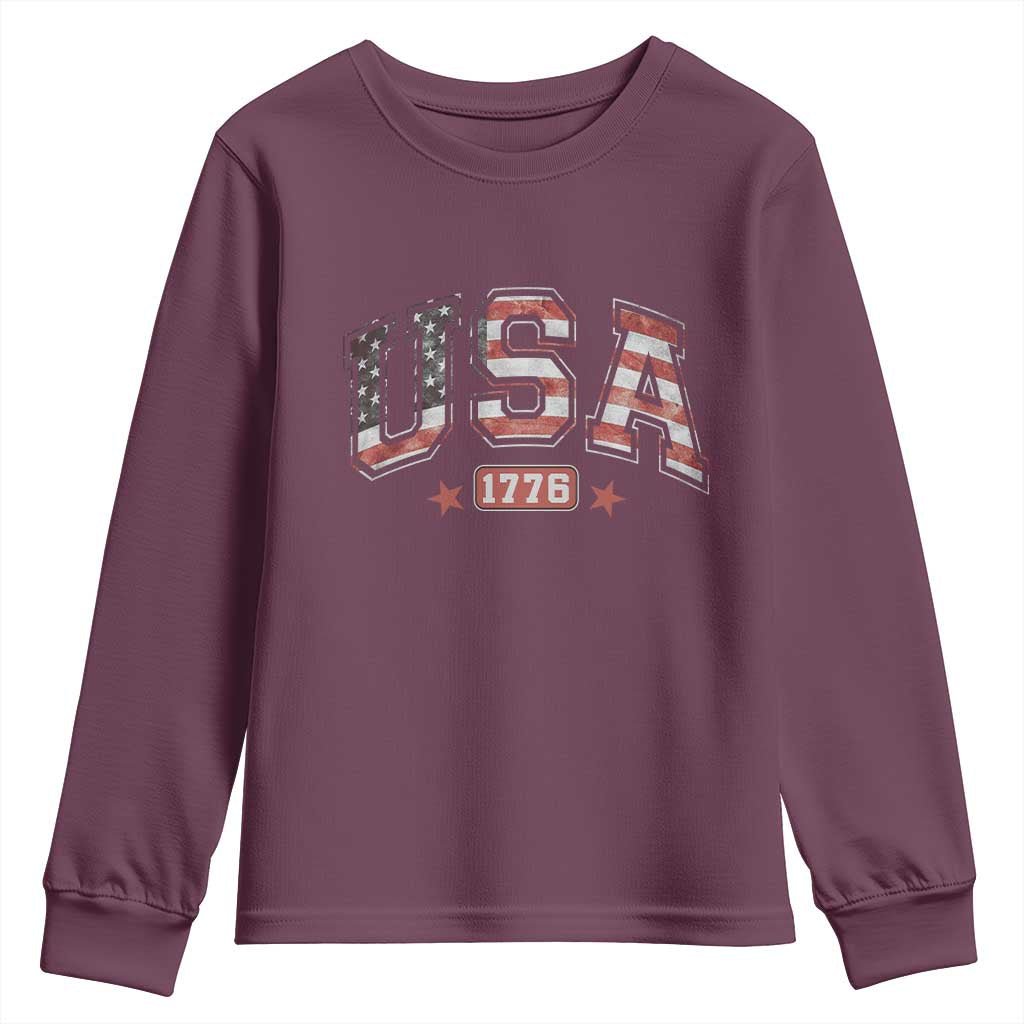 Funny USA 1776 Patriotic 4th of July American Flag Youth Sweatshirt TS11 Maroon Print Your Wear
