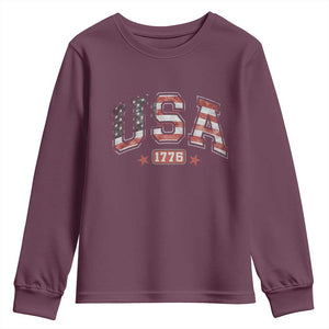 Funny USA 1776 Patriotic 4th of July American Flag Youth Sweatshirt TS11 Maroon Print Your Wear