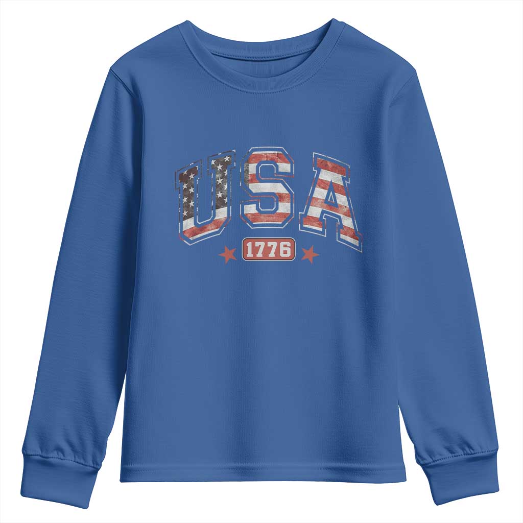 Funny USA 1776 Patriotic 4th of July American Flag Youth Sweatshirt TS11 Royal Blue Print Your Wear