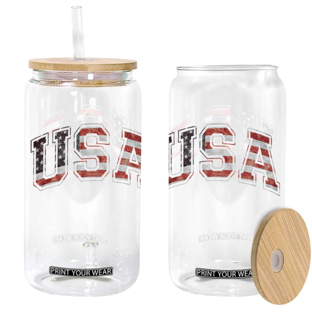 Funny USA Patriotic 4th of July American Flag Glass Can TS11 Black Print Your Wear