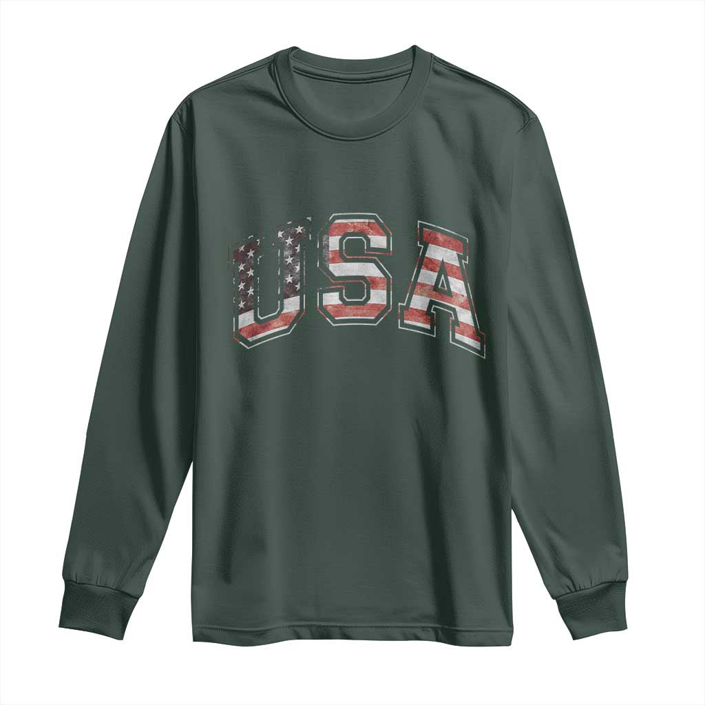 Funny USA Patriotic 4th of July American Flag Long Sleeve Shirt TS11 Dark Forest Green Print Your Wear