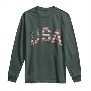 Funny USA Patriotic 4th of July American Flag Long Sleeve Shirt TS11 Dark Forest Green Print Your Wear