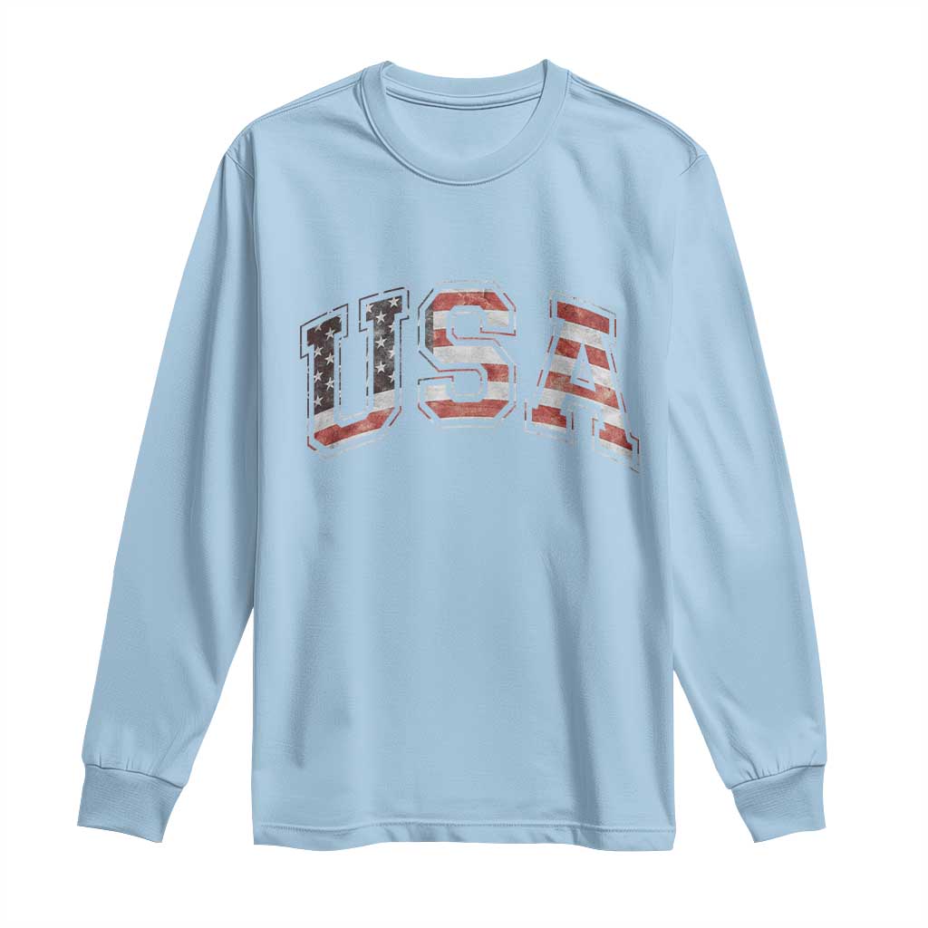 Funny USA Patriotic 4th of July American Flag Long Sleeve Shirt TS11 Light Blue Print Your Wear