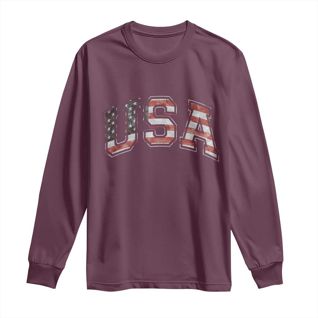 Funny USA Patriotic 4th of July American Flag Long Sleeve Shirt TS11 Maroon Print Your Wear