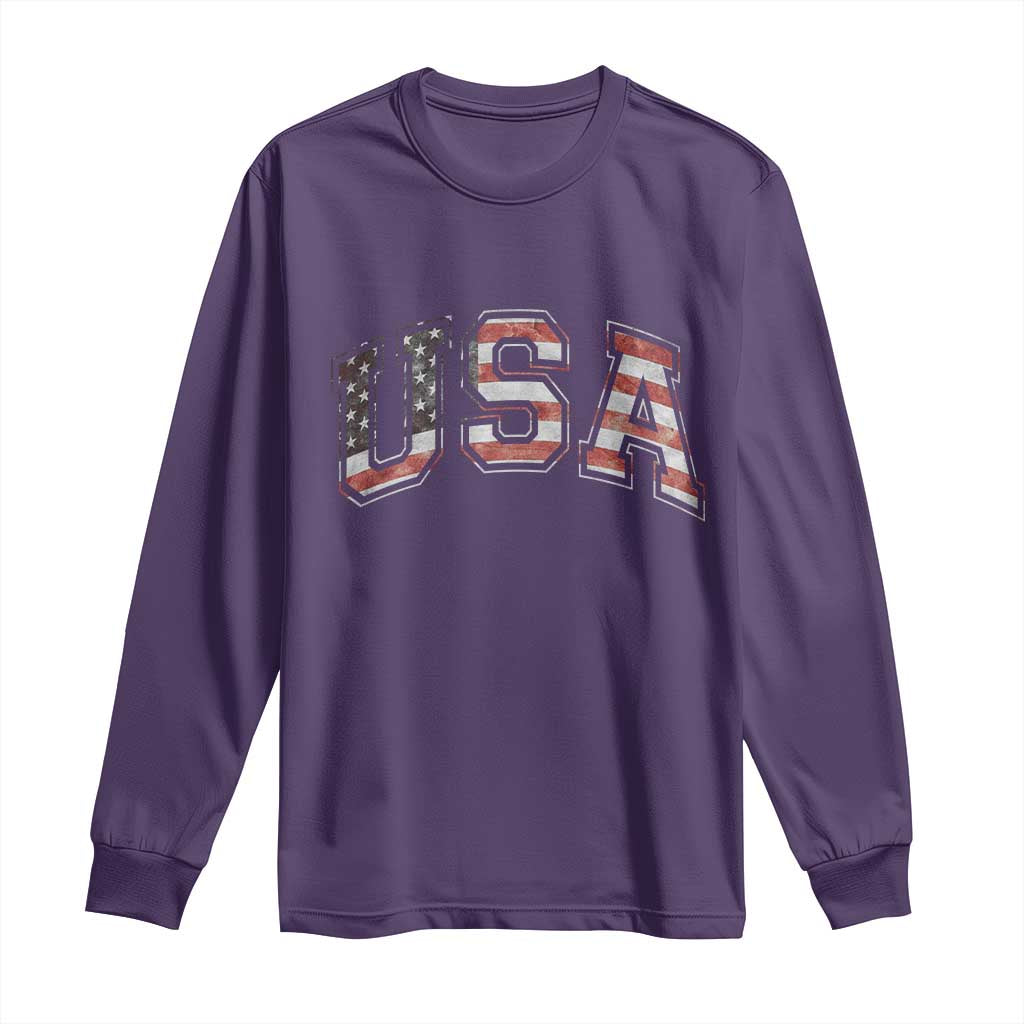 Funny USA Patriotic 4th of July American Flag Long Sleeve Shirt TS11 Purple Print Your Wear