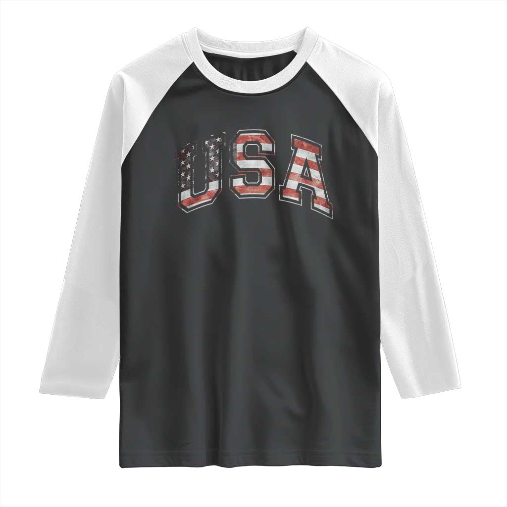 Funny USA Patriotic 4th of July American Flag Raglan Shirt TS11 Black White Print Your Wear