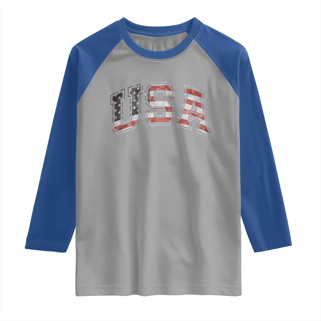 Funny USA Patriotic 4th of July American Flag Raglan Shirt TS11 Sport Gray Royal Print Your Wear