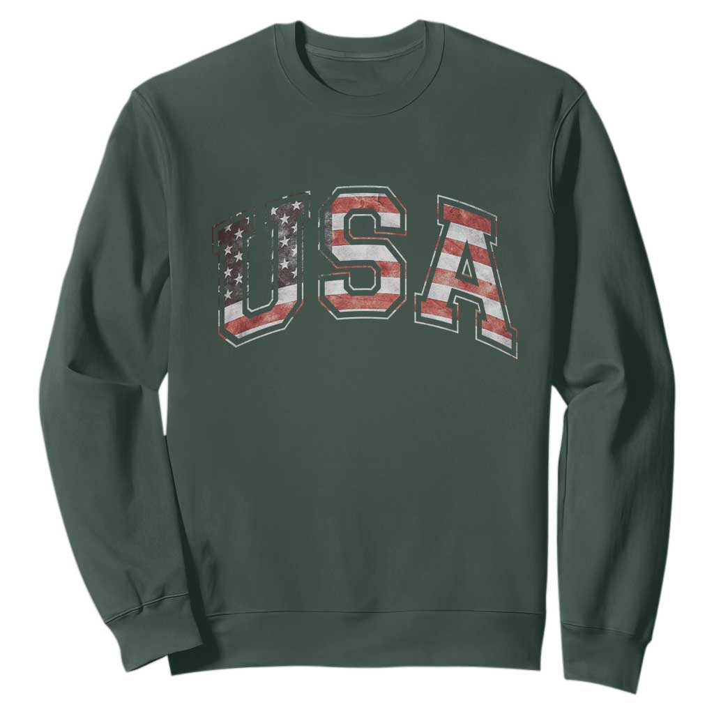 Funny USA Patriotic 4th of July American Flag Sweatshirt TS11 Dark Forest Green Print Your Wear