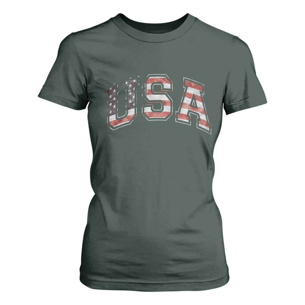 Funny USA Patriotic 4th of July American Flag T Shirt For Women TS11 Dark Forest Green Print Your Wear