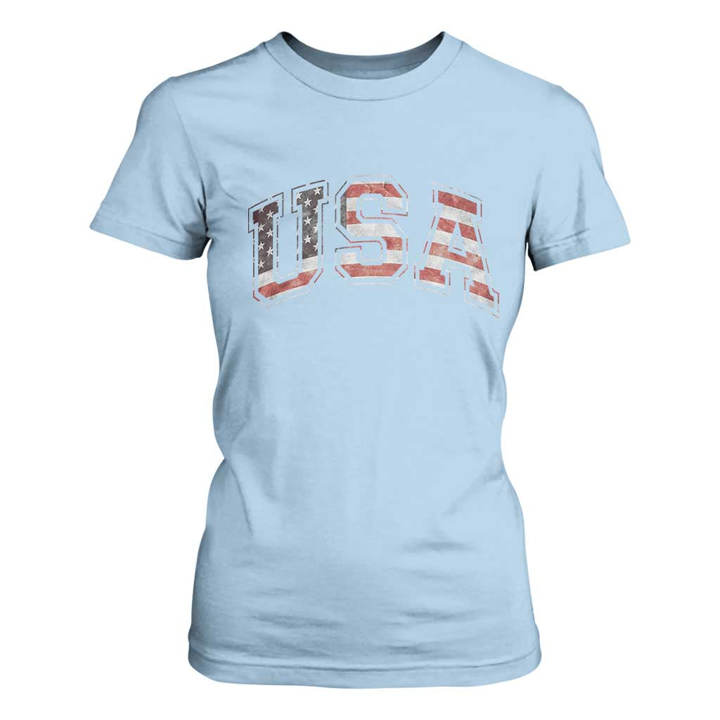 Funny USA Patriotic 4th of July American Flag T Shirt For Women TS11 Light Blue Print Your Wear