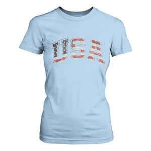 Funny USA Patriotic 4th of July American Flag T Shirt For Women TS11 Light Blue Print Your Wear