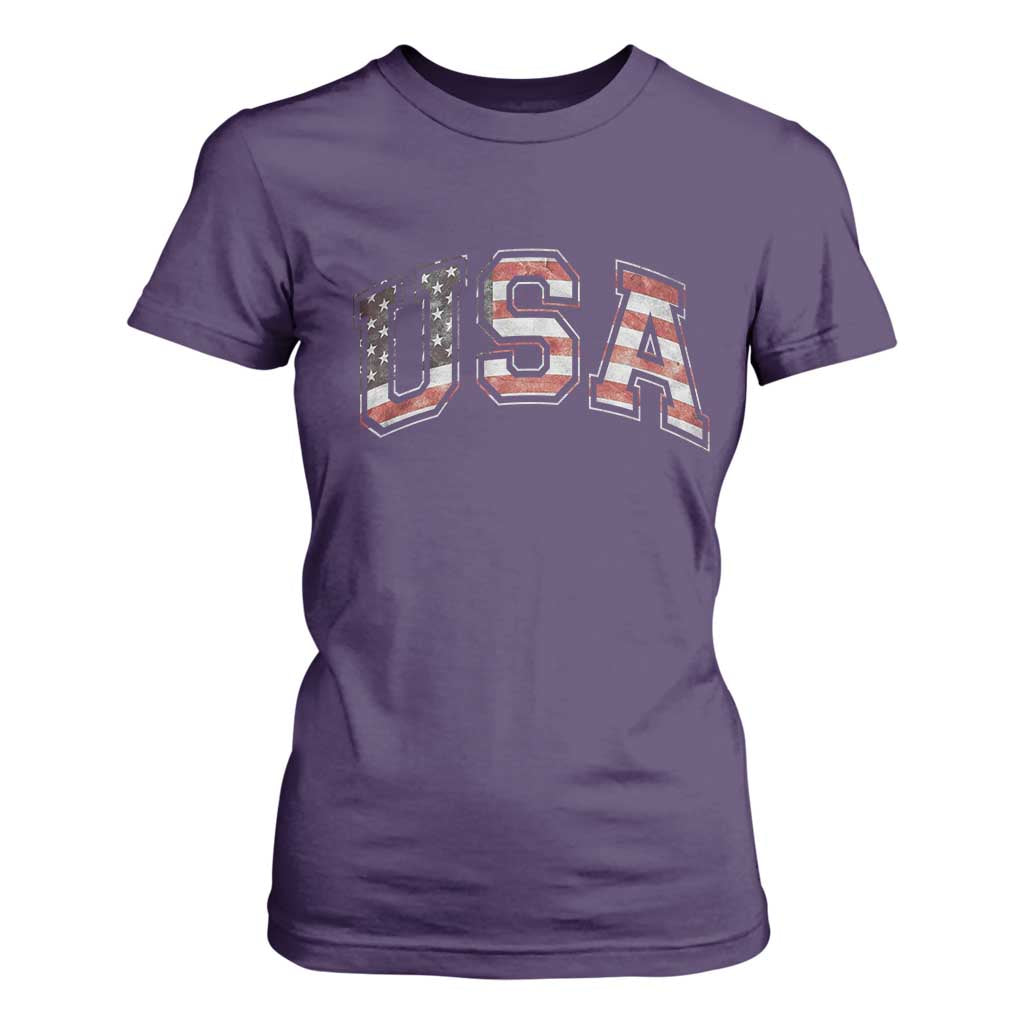 Funny USA Patriotic 4th of July American Flag T Shirt For Women TS11 Purple Print Your Wear