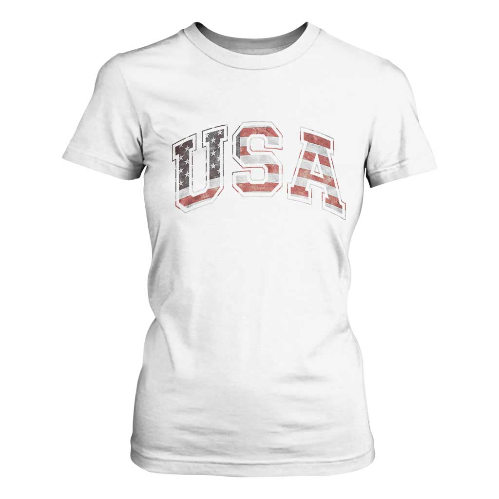 Funny USA Patriotic 4th of July American Flag T Shirt For Women TS11 White Print Your Wear