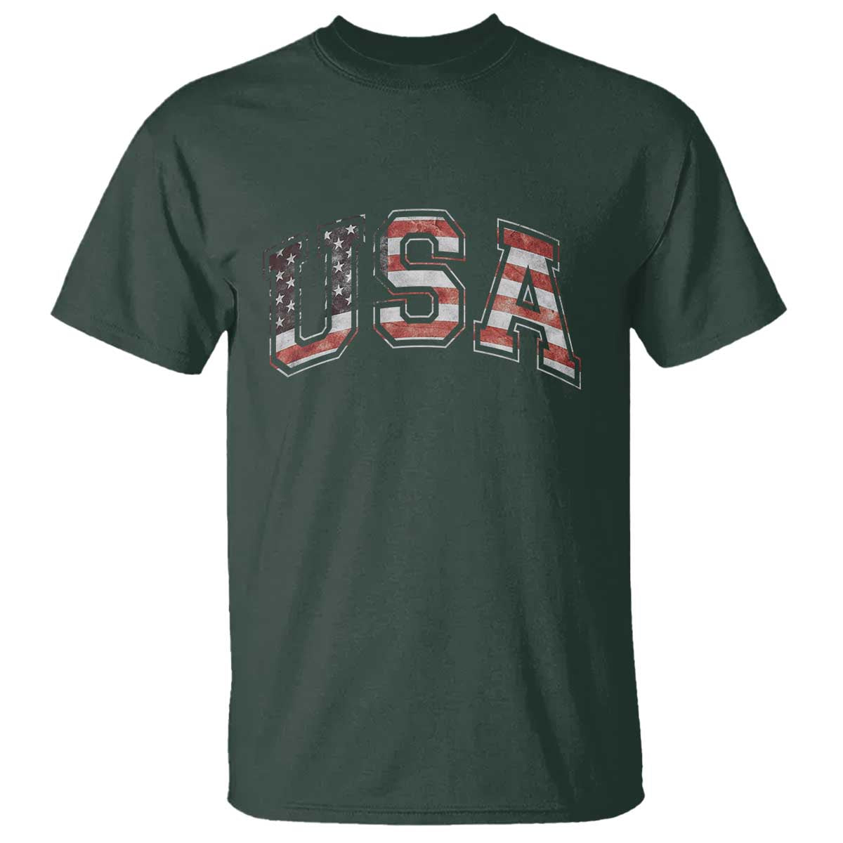 Funny USA Patriotic 4th of July American Flag T Shirt TS11 Dark Forest Green Print Your Wear