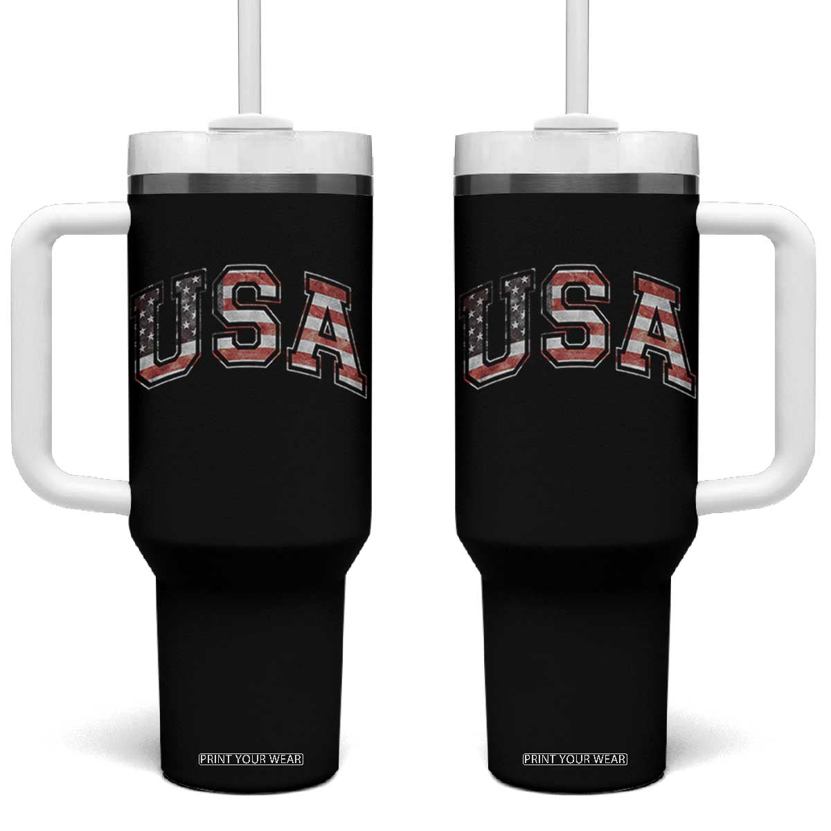 Funny USA Patriotic 4th of July American Flag Tumbler With Handle TS11 One Size: 40 oz Black Print Your Wear