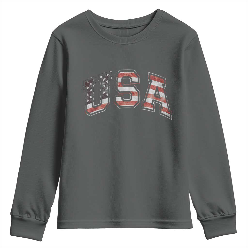 Funny USA Patriotic 4th of July American Flag Youth Sweatshirt TS11 Dark Heather Print Your Wear