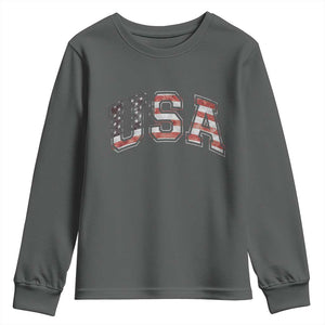 Funny USA Patriotic 4th of July American Flag Youth Sweatshirt TS11 Dark Heather Print Your Wear
